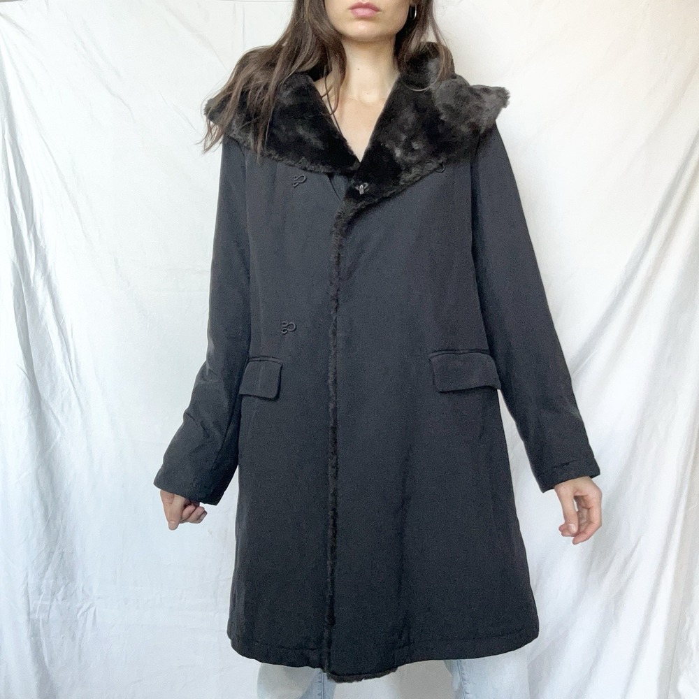 Jane Post Lined Storm Coat Black Brown Faux Fur Parisian Quiet Luxury